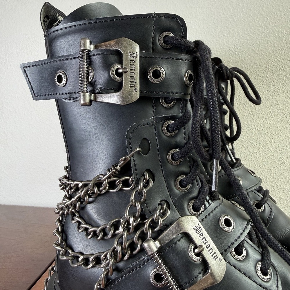 Demonia Bolt 250 Vegan Leather Boots Women 8 Black Chain Grunge Punk Rocker Goth - Picture 4 of 16